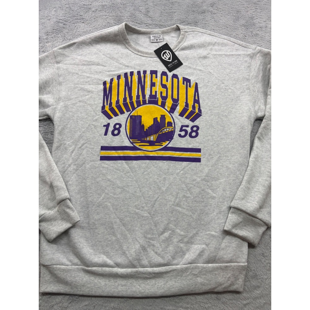 Where‎ Im From Minnesota 1858 Skyline Sweatshirt Heather Gray Purple Gold XL NEW